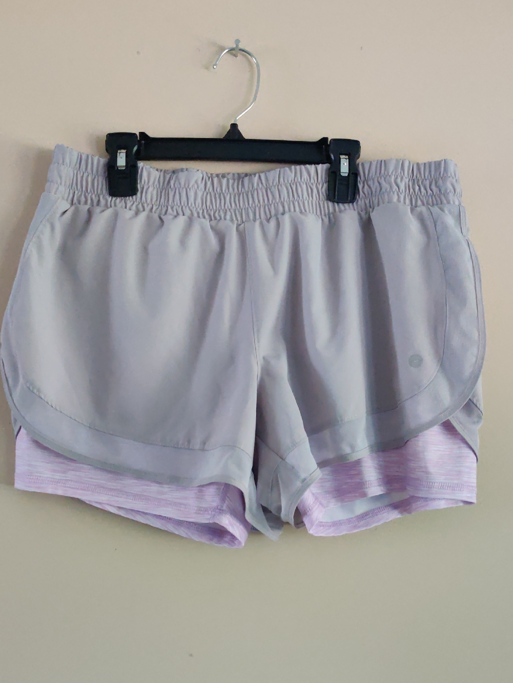 Avia Light Gray Double-Layer Athletic Running Shorts with Lavender Inner